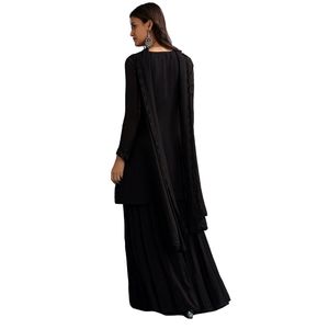 Abito Palazzo Chinon nero con taglio Dana e paillettes lavoro all'ingrosso donna abbigliamento etnico abbigliamento OEM fabbrica di abbigliamento alla rinfusa su misura - Product Image 5