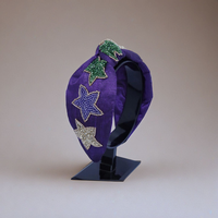 Diadema con Cuentas Hecha a Mano, Diseño Cuarta Estrella Especial, para Niñas, Nueva Llegada, Color Azul Dorado de Mardi Gras, Hiba Enterprises HE-5641