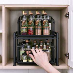 Under <b>Sink</b> Pull Out <b>Storage</b> Rack 2 Tier Slide Out Metal Cabinet Organizer for <b>Kitchen</b> Bathroom - Product Image 3