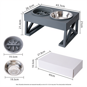 Raised Dog Bowl Stand with Stainless Steel Water Bowl and <b>Slow</b> <b>Feeder</b> Adjustable Height Elevated Feeding Station - Product Image 2