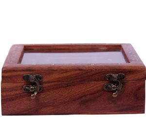 Caja de fruta seca de especias de madera hecha a mano, 4 compartimentos profundos, 2 cucharas de madera, cubierta de madera Sheesham perfecta para condimentos de boda - Product Image 3