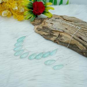 925 Sterling Silver Natural Blue <b>Onyx</b> Teardrop Fine Jewelry Set <b>Necklace</b> and Earrings with Blue Gemstones for Weddings - Product Image 1