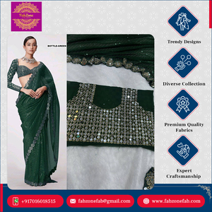 Luxury Style Superior Quality Faux Georgette <strong>Embroidery</strong> Sequence Design Work <strong>Saree</strong> with <strong>Embroidery</strong> Lace Border Real <strong>Mirror</strong> Work