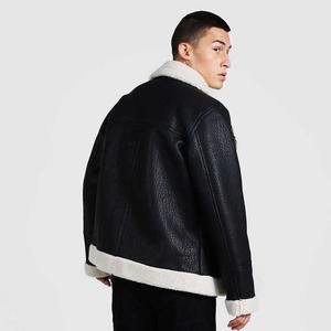 แจ็กเก็ตหนังเทียมสำหรับผู้ชาย, แจ็กเก็ตหนังขนเทียมมีซิปด้านหน้าทำให้อบอุ่นในฤดูหนาว - Product Image 3