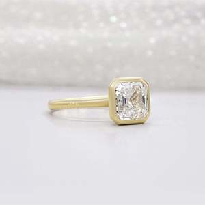 IGI Certified Asscher Cut Bezel Engagement <b>Ring</b> with Solitaire Premium <b>Diamond</b> <b>Rings</b> - Product Image 2