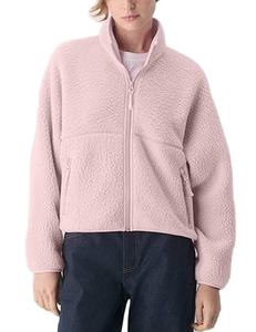 Women's Embroidered Windproof Breathable Fleece Sherpa Jacket Casual Long Sleeve Zipper Fuzzy <b>Coat</b> with Pockets - Product Image 1