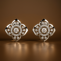 Boucles d'oreilles fines en argent sterling 925 haut de gamme de qualité supérieure à quatre pétales avec zircone cubique taillée brillante pour les bijoux de mariée de fête