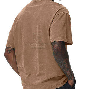 T-shirts pour hommes en coton 100% à l'aspect délavé, design tendance streetwear, couleur unie, surdimensionnés, écologiques, séchage rapide, respirants - Product Image 2