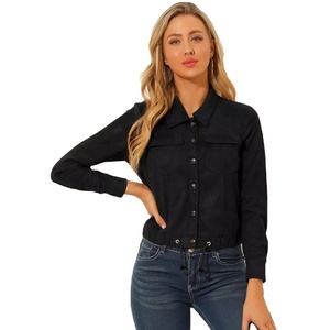 <b>WOMEN'S</b> FAUX LEATHER <b>JACKET</b> <b>SUEDE</b> SPREAD COLLAR BUTTON UP FAUX <b>JACKET</b> <b>WOMEN</b> <b>JACKETS</b> - Product Image 4