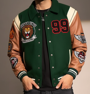 เสื้อแจ็กเก็ตผ้าฝ้ายสีเขียว | เสื้อแจ็กเก็ตคอปกตั้งของผู้ชายแบบพรีเมี่ยม - Product Image 1