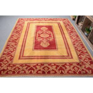 Traditional Red <b>Gold</b> Large Area Rug 7.1 X 9.1 ft Vintage Turkish <b>Wool</b> Latex Backing Patchwork Abstract for Hallway Room Rug - Product Image 1