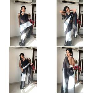 Saree étnico indio de un minuto listo para usar para el invierno para festivales, Sari de seda de diseñador con blusa para fiestas, Sari de Bollywood - Product Image 2