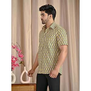 Men's Casual Cotton Printed <b>Half</b> Sleeves <b>Shirt</b> 100% Grey Poplin Breathable Stand Collar Size XL - Product Image 3