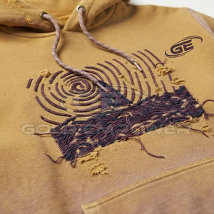 Fournisseur de vêtements en gros – Ensemble décontracté deux pièces pour homme, grande taille, hiver, avec capuche, broderie effet vieilli, tissu délavé - Product Image 5