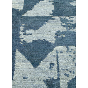 Tapis Kavi bleu noué à la main en laine et soie de bambou, motif géométrique, référence Esk-680, pour usage domestique - Product Image 3