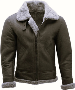 Blouson Aviateur Hiver 2026 pour Homme en Cuir de Vachette Véritable, Col Rabattu, Doublure Sherpa en Peau de Mouton, Fermeture Éclair, Fourrure Synthétique Chaude, Style Urbain Tendance - Product Image 1