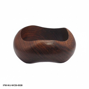 Hand-Carved Natural Wood <b>Bangle</b> <b>Bracelet</b> Organic Wavy Contour Design Dark Rosewood Finish Boho Ethnic Jewelry for Women - Product Image 1