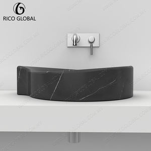 อ่างล้างหน้าหินอ่อนเนโร มาร์ควิน่า สไตล์โมเดิร์นแบบจีน ดีไซน์ไม่สมมาตร ลายเส้นสีขาวโดดเด่น ทำจากหินธรรมชาติ - Product Image 3