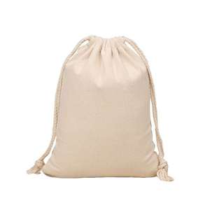 Plain Cotton Drawstring Bag Eco Friendly Woven Backpack Beige Color Simple Design for Everyday Use Best Price Wholesale OEM - Product Image 1
