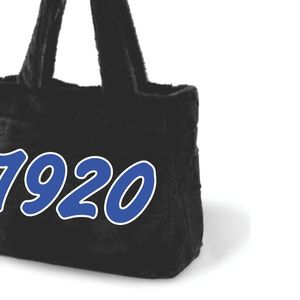 Zeta Phi Beta ZPB borsa Tote in pelliccia di sorellanza nera con lettere blu bianche ricamate 1920 borsa in peluche regalo di confraternita greca - Product Image 6
