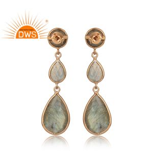 Pendientes colgantes de piedras preciosas de labradorita Natural chapados en oro rosa de plata de ley, joyería personalizada para mujer, regalo para ella - Product Image 4