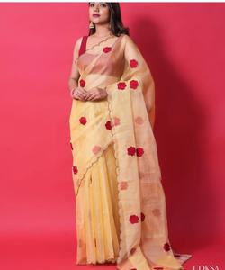 Magnifique Saree Chinon avec détails à volants et broderie manuelle pour une tenue saisonnière et festive - Product Image 1