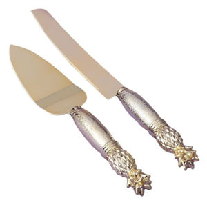 ชุดมีดตัดเค้กสไตล์วินเทจพร้อมด้ามจับปลายนูนทำจากสแตนเลสสีทองดีไซน์ใหม่ - Product Image 1