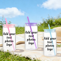 Gobelet en plastique Mason Jar avec couvercle et paille, personnalisable avec logo, 16 oz, réutilisable pour fêtes, pique-niques et usage quotidien