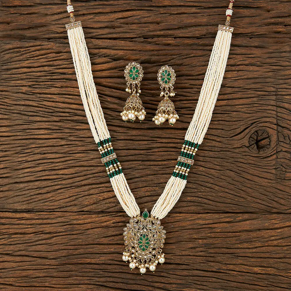 Handmade Export Quality of Antique Pearl Pendant Set With Mehndi Plating 211945 in Wholesale Jewelry
