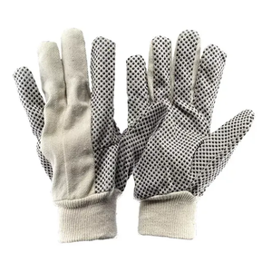 Gants de travail en coton avec texture micro-diamantée en relief, poignet tricoté antidérapant, manchette rouge, gants de sécurité polyvalents - Product Image 1