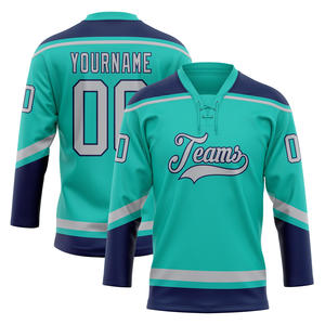 Camisetas de equipo de hockey sobre hielo de gama alta Aqua Color adulto proveedor de uniformes personalizados transpirable Jersey personalizado - Product Image 6
