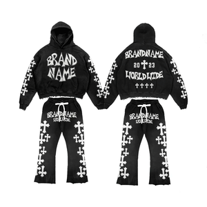 Trending New Wholesale Winter 2-Piece Set Sports Acid Wash Hooded Track Suit Men Sun Faded Regular Fit <b>Zip</b>-Up Hoodie & <b>Trouser</b> - Product Image 2