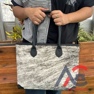 Bolso de mano de talla grande de piel de vaca auténtica, bolso de hombro, bolso de mano con pelo en piel, elegante bolso de compras Occidental para uso de mujer - Product Image 1