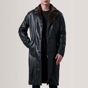 Manteau en cuir noir Cai avec col à revers - Product Image 1