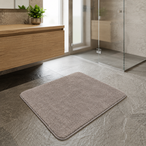 Tapis de bain DarianA Premium moderne antidérapant écologique en polyester doux gris avec support en diatomite et caoutchouc, épaisseur moyenne, certifié OEKO-TEX - Product Image 1