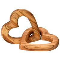 Coeurs Entrelacés en Bois d'Olivier, Cadeau pour la Saint-Valentin, Anniversaire de Mariage, Design Moderne Fait Main, 15 cm, KASSIS Promotionnel