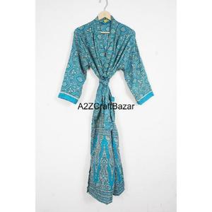 Womens <b>Long</b> Silk <b>Kimono</b> <b>Robe</b> Vintage Sari Patchwork Floral Design Full Length Lounge Sleepwear Summer Soft Elegant Wear - Product Image 1