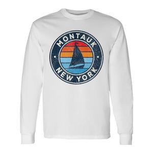 T-shirt a maniche lunghe vintage con barca a vela degli anni '70 di Montauk New York - Product Image 1