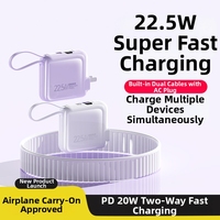 Chargeur portable 2-en-1 ultra-rapide 10000 mAh avec câble Type-C intégré et prise secteur 22,5 W pour iPhone