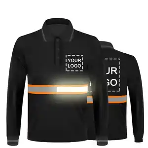 Long Sleeve Hi Vis Reflective Road Safety T Shirt Men Black Polo Cheap Orange Strap Logo Reflective Tape Workwear T Shirt