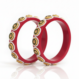 Royal <b>Red</b> Lac Pearl <b>Bracelets</b> & Bangles with Medallion Motifs - Product Image 5