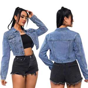 Veste en jean courte décontractée pour femmes, bleu clair, pour tous les jours - Product Image 1