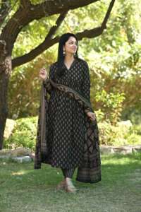 <b>Women</b> V Neck <b>Long</b> Kurta Suit Pant Dupatta Set Designer Traditional Outfit Best Wholesale Price - Product Image 3