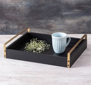 ถาดเสิร์ฟช็อกโกแลตทำจากไม้พร้อมที่จับโลหะสีดำถาดขนมช็อคโกแลตสีดำสำหรับงานฝีมือของ HF - Product Image 1