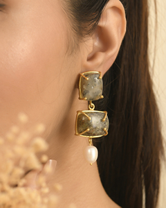 Black Rutilete Gold-Plated Brass Bohemian Religious Dangle Stud <b>Earrings</b> Elegant <b>Christmas</b> Gift for Women's Anniversary - Product Image 2