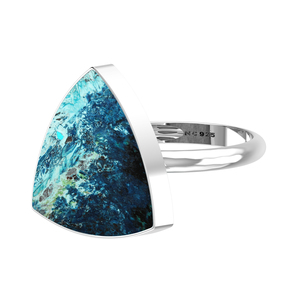 Anillo de Compromiso Unisex de Plata de Ley 925 con Acabado de Alta Calidad, Engaste de Bisel, Shattuckita, Forma de Trillón, Ovalado, Pera, Estilo Clásico - Product Image 1