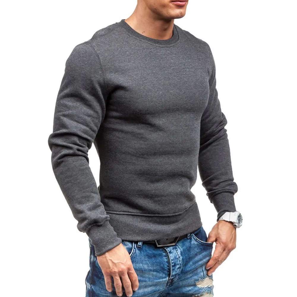 O-cou Style manches longues vêtements de sport en gros français éponge blanc sweat/hommes 100% coton couleur unie sweat