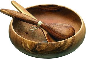 Bol de service classique en bois d'acacia sculpté, fait main et écologique, pour le petit-déjeuner, les collations, les soupes et les salades, idéal pour la maison, la cuisine et les fêtes - Product Image 2