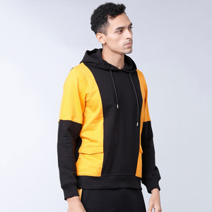 OEM personalizado negro y amarillo Multi Panel pulóver con capucha para los hombres 100% de algodón de lana de gran tamaño Streetwear Sudadera con capucha de invierno - Product Image 6