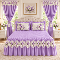 Vente en gros usine : Ensemble de literie 5 pièces à motif floral avec jupe de lit et rideaux, design en dentelle matelassée, literie personnalisée OEM ODM